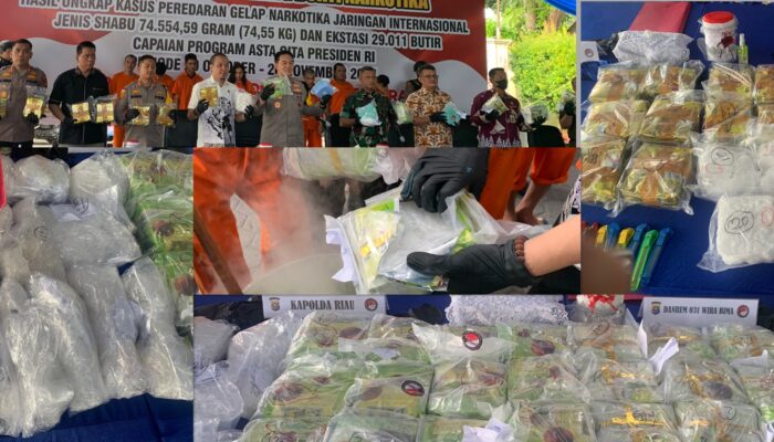 Dalam Wujudkan Asta Cita Presiden Ri, Kapolda Riau Dan Jajaran Memusnahkan  74.554,59 Gram Sabu Dan Ekstasi 29.011 Butir Dalam Peredaran Gelap Narkotika  Jaringan Internasional