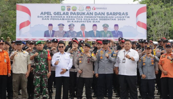 Apel Gelar Pasukan dan Sarpras Kesiapan Pendistribusian Logistik dan Pengamanan TPS Pilkada Serentak 2024 di Kabupaten Siak