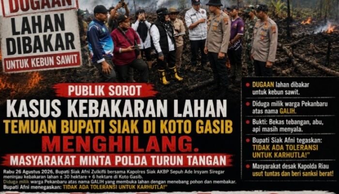 Publik Sorot Kasus Kebakaran Lahan Temuan Bupati Siak di Koto Gasib Menghilang. Masyarakat Minta Polda Riau Turun Tangan